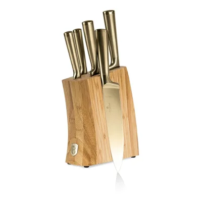SET 6 CUTITE DE BUCATARIE CU SUPORT DIN BAMBUS, AURIU BH/3125N