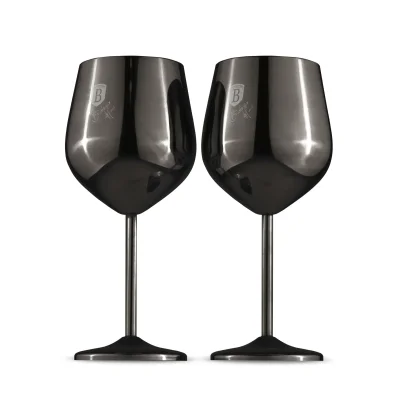 SET 2 PAHARE DE VIN CU PICIOR INALT, NEGRU BH/8660