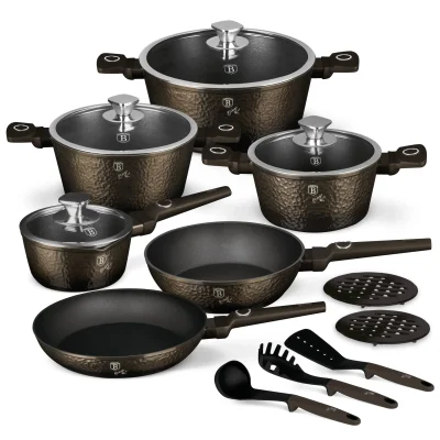 SET VASE DE GATIT 15 PIESE, NEGRU LUCIOS BH/8244
