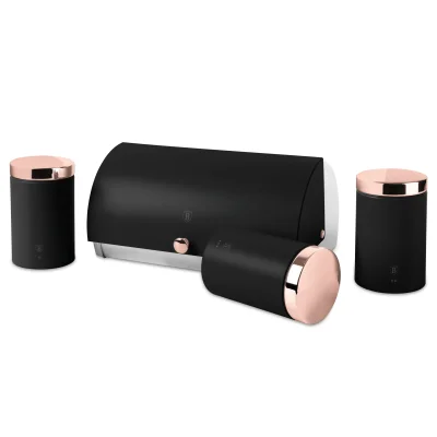 SET CUTIE DE PAINE SI 3 RECIPIENTE DE DEPOZITARE, NEGRU-ROSE GOLD BH/6835