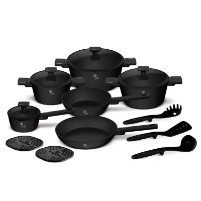 SET VASE DE GATIT 15 PIESE, NEGRU-ARGINTIU BH/8198NN