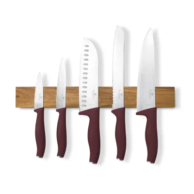 SET 6 CUTITE DE BUCATARIE CU SUPORT MAGNETIC DIN LEMN, BORDEAUX BH/2944