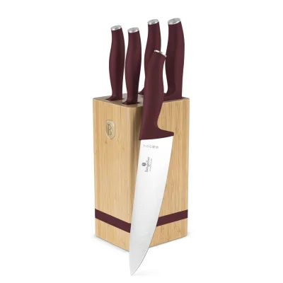 SET 6 CUTITE DE BUCATARIE CU SUPORT DIN BAMBUS, BORDEAUX BH/2972