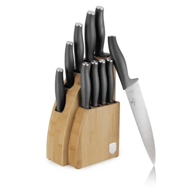 SET 10 CUTITE DE BUCATARIE CU SUPORT DIN BAMBUS, ANTRACIT BH/2758
