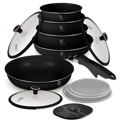 SET VASE DE GATIT 13 PIESE, NEGRU-ROSE GOLD BH/8419