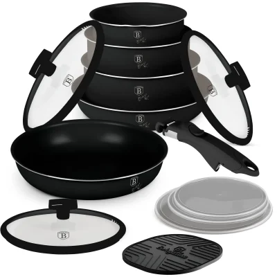 SET VASE DE GATIT 13 PIESE, NEGRU-ARGINTIU BH/8248N