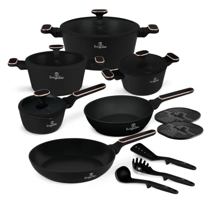 SET VASE DE GATIT 15 PIESE, NEGRU-ROSE GOLD BH/8363