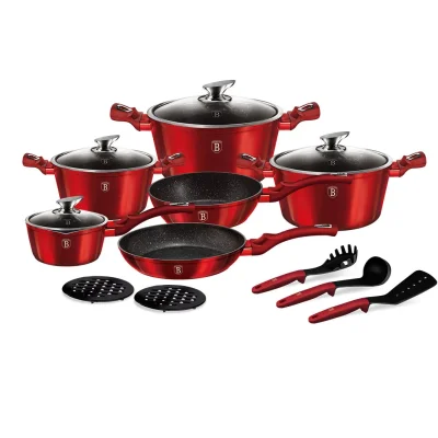 SET VASE DE GATIT 15 PIESE, ROSU BH/1226NN